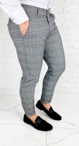 Szare eleganckie spodnie w czarno- niebieską kratę slim fit YAKUT-1