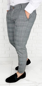 Szare eleganckie spodnie w czarno- niebieską kratę slim fit YAKUT-1