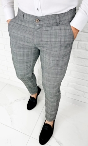 Szare eleganckie spodnie w czarno- niebieską kratę slim fit YAKUT-1