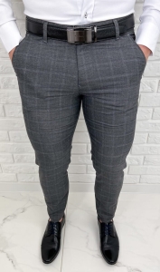 Ciemnoszare eleganckie spodnie w kratę slim fit Dividers Mono-1