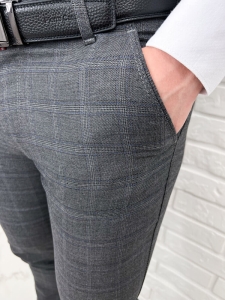 Ciemnoszare eleganckie spodnie w kratę slim fit Dividers Mono-1