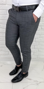 Ciemnoszare eleganckie spodnie w kratę slim fit Dividers Mono-1