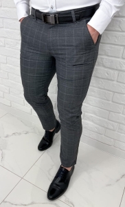 Ciemnoszare eleganckie spodnie w kratę slim fit Dividers Mono-1