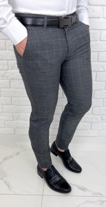 Ciemnoszare eleganckie spodnie w kratę slim fit Dividers Mono-1