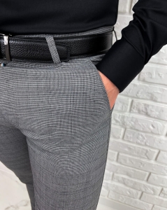 Szare eleganckie spodnie slim fit męskie w delikatną kratę Dividers Zebra-4