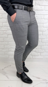 Szare eleganckie spodnie slim fit męskie w delikatną kratę Dividers Zebra-4