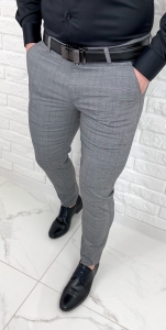 Szare eleganckie spodnie slim fit męskie w delikatną kratę Dividers Zebra-4