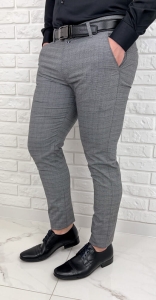Szare eleganckie spodnie slim fit męskie w delikatną kratę Dividers Zebra-4