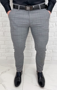 Szare eleganckie spodnie slim fit męskie w delikatną kratę Dividers Zebra-4