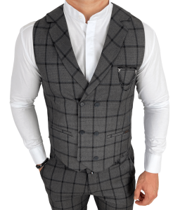 Ciemnoszara kamizelka męska w kratę elegancka slim fit Monaco-3