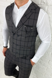 Ciemnoszara kamizelka męska w kratę elegancka slim fit Monaco-3