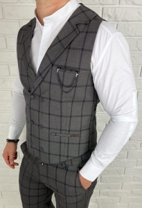 Ciemnoszara kamizelka męska w kratę elegancka slim fit Monaco-3