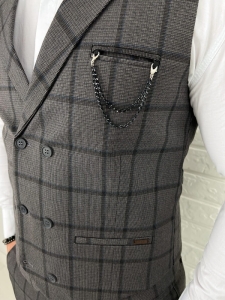 Ciemnoszara kamizelka męska w kratę elegancka slim fit Monaco-3