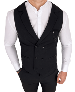 Czarna elegancka kamizelka męska slim fit dwurzędowa Stylovy  D-1188-1