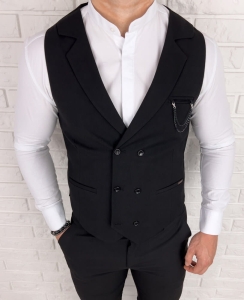 Czarna elegancka kamizelka męska slim fit dwurzędowa Stylovy  D-1188-1