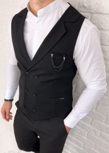 Czarna elegancka kamizelka męska slim fit dwurzędowa Stylovy  D-1188-1