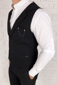 Czarna elegancka kamizelka męska slim fit dwurzędowa Stylovy  D-1188-1
