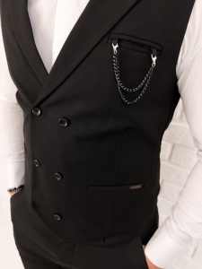 Czarna elegancka kamizelka męska slim fit dwurzędowa Stylovy  D-1188-1