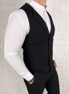 Czarna elegancka kamizelka męska slim fit dwurzędowa Stylovy  D-1188-1