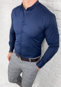 Granatowa koszula męska ze stójką slim fit Rs-1180