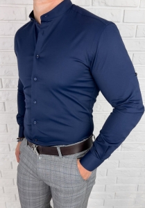 Granatowa koszula męska ze stójką slim fit Rs-1180