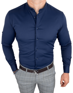 Granatowa koszula męska ze stójką slim fit Rs-1180