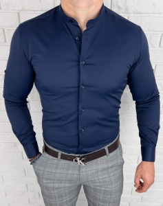 Granatowa koszula męska ze stójką slim fit Rs-1180