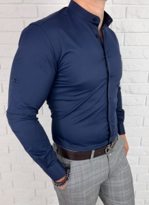 Granatowa koszula męska ze stójką slim fit Rs-1180