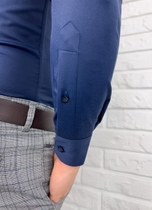 Granatowa koszula męska ze stójką slim fit Rs-1180