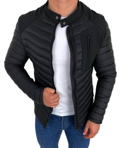 Czarna pikowana kurtka przejściowa męska slim fit 207