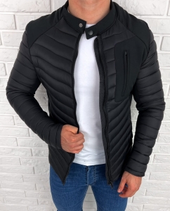 Czarna pikowana kurtka przejściowa męska slim fit 207