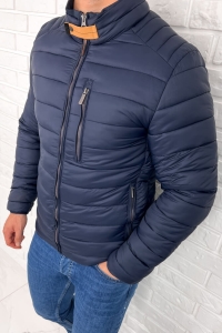 Granatowa pikowana kurtka przejściowa męska slim fit 179-26