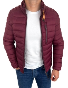 Bordowa pikowana kurtka przejściowa męska slim fit 179-13
