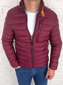 Bordowa pikowana kurtka przejściowa męska slim fit 179-13
