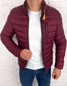 Bordowa pikowana kurtka przejściowa męska slim fit 179-13