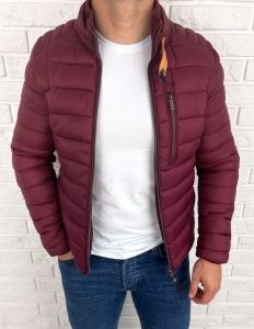 Bordowa pikowana kurtka przejściowa męska slim fit 179-13