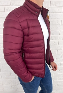 Bordowa pikowana kurtka przejściowa męska slim fit 179-13