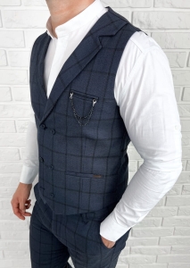 Granatowa kamizelka męska w kratę elegancka slim fit monaco-4