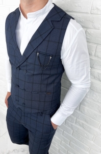 Granatowa kamizelka męska w kratę elegancka slim fit monaco-4