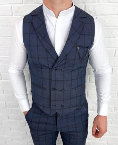 Granatowa kamizelka męska w kratę elegancka slim fit monaco-4
