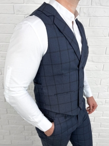 Granatowa kamizelka męska w kratę elegancka slim fit monaco-4