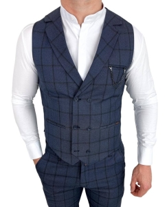 Granatowa kamizelka męska w kratę elegancka slim fit monaco-4
