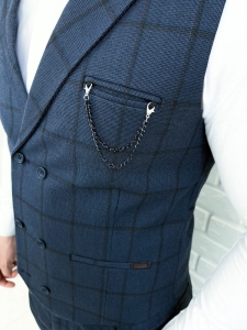 Granatowa kamizelka męska w kratę elegancka slim fit monaco-4