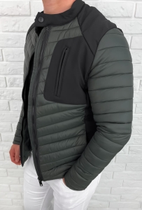 Khaki pikowana kurtka przejściowa męska slim fit 207-29