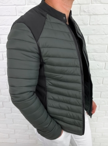Khaki pikowana kurtka przejściowa męska slim fit 207-29