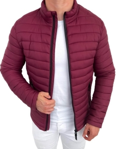 Bordowa pikowana kurtka przejściowa męska slim fit 151-13