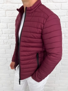 Bordowa pikowana kurtka przejściowa męska slim fit 151-13
