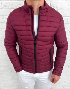 Bordowa pikowana kurtka przejściowa męska slim fit 151-13
