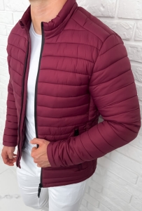 Bordowa pikowana kurtka przejściowa męska slim fit 151-13