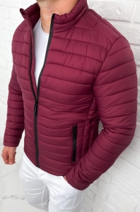 Bordowa pikowana kurtka przejściowa męska slim fit 151-13